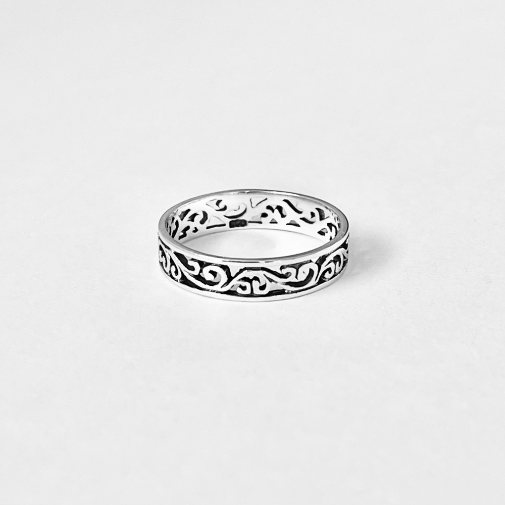 Sterling Silver Thin Eternity Filigree Band Rings, Swirl Bands Silver Rings
